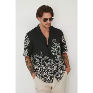 Medicine camasa din amestec de in barbati, culoarea negru, relaxed imagine