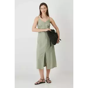 Medicine rochie din in culoarea verde, midi, mulata imagine