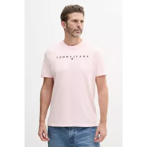Tommy Jeans tricou din bumbac barbati, culoarea roz, cu imprimeu, DM0DM20744 imagine