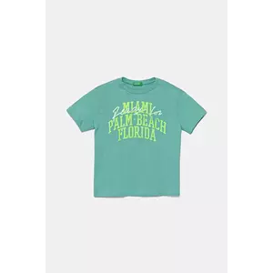 United Colors of Benetton tricou de bumbac pentru copii culoarea turcoaz, cu imprimeu, 3JERC10PE imagine