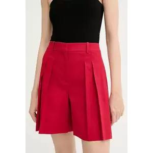 Theory pantaloni scurți din in femei, culoarea rosu, uni, high waist, P0303208 imagine
