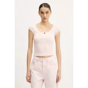 Tommy Jeans tricou din bumbac femei, culoarea roz, DW0DW20621 imagine