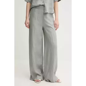 United Colors of Benetton pantaloni din in femei, culoarea gri, drept, high waist, 4AGHDF08K imagine