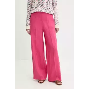 United Colors of Benetton pantaloni din in femei, culoarea roz, drept, high waist, 4AGHDF08K imagine