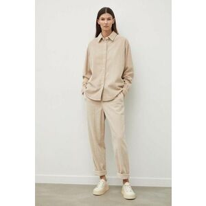 American Vintage pantaloni de catifea cord culoarea bej, drept, high waist imagine