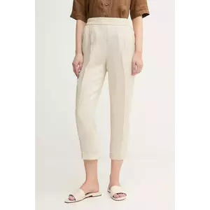 United Colors of Benetton pantaloni din in femei, culoarea bej, fason tigareta, high waist, 4AGH558X5 imagine