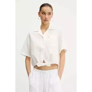 Tommy Jeans cămașă din amestec de in femei, culoarea alb, cu guler clasic, relaxed, DW0DW20286 imagine