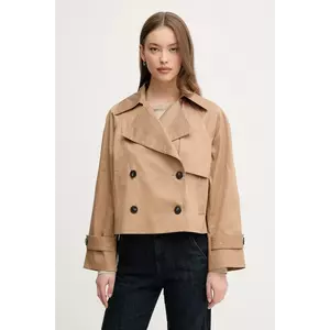 United Colors of Benetton sacou de bumbac femei, culoarea maro, de tranzitie, cu doua randuri de nasturi, 2RGCDW034 imagine