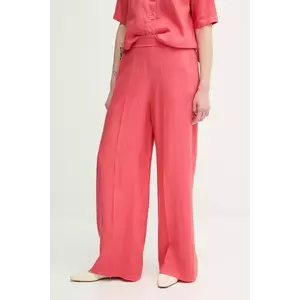 United Colors of Benetton pantaloni din in femei, culoarea rosu, drept, high waist, 4AGHDF08K imagine