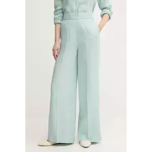 United Colors of Benetton pantaloni din in femei, culoarea turcoaz, drept, high waist, 4AGHDF08K imagine