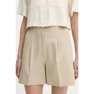 United Colors of Benetton pantaloni scurți culoarea bej, uni, high waist, 40FAD901U imagine