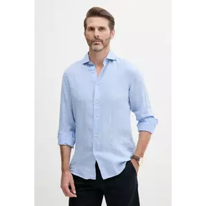 United Colors of Benetton cămașă de in cu guler italian, slim, 5BKUUQ04Q imagine