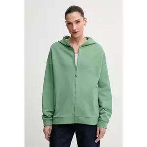 United Colors of Benetton hanorac de bumbac femei, culoarea verde, cu glugă, neted, 3UNID500R imagine
