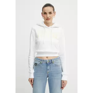Versace Jeans Couture hanorac de bumbac femei, culoarea alb, cu glugă, cu imprimeu, 78HAIT01 CF01T imagine