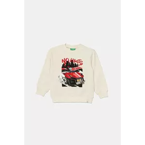 United Colors of Benetton hanorac de bumbac pentru copii culoarea bej, cu imprimeu, 3J68G10I2 imagine