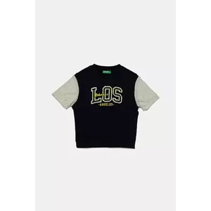 United Colors of Benetton hanorac de bumbac pentru copii culoarea bleumarin, cu imprimeu, 3BC1G10IN imagine