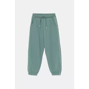 United Colors of Benetton pantaloni de trening din bumbac pentru copii culoarea verde, uni, 3UNICF060 imagine
