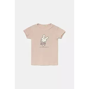 United Colors of Benetton tricou din bumbac pentru bebelusi culoarea roz, cu imprimeu, 3I9WA1062 imagine