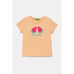 United Colors of Benetton tricou de bumbac pentru copii culoarea portocaliu, 3JERG10J3 imagine