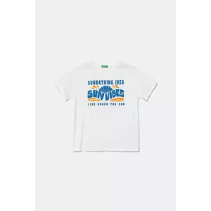 United Colors of Benetton tricou de bumbac pentru copii culoarea alb, cu imprimeu, 3JERC10PE imagine