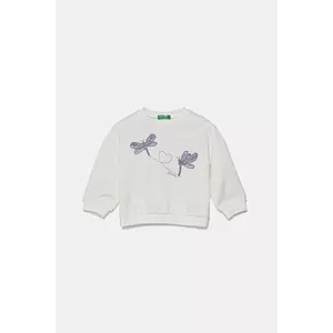 United Colors of Benetton hanorac de bumbac pentru copii culoarea alb, cu imprimeu, 3J70G10IY imagine