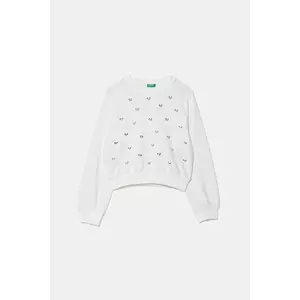 United Colors of Benetton hanorac de bumbac pentru copii culoarea alb, cu imprimeu, 3J70C10O2 imagine