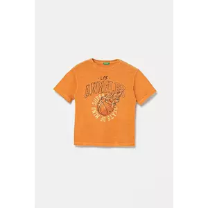 United Colors of Benetton tricou de bumbac pentru copii culoarea portocaliu, cu imprimeu, 3PCMC10N7 imagine