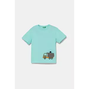 United Colors of Benetton tricou din bumbac culoarea turcoaz, cu imprimeu, 3I1XG10J6 imagine