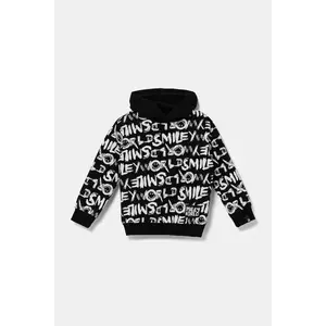United Colors of Benetton hanorac de bumbac pentru copii culoarea negru, cu glugă, cu imprimeu, 34GTC204K imagine