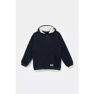 United Colors of Benetton hanorac de bumbac pentru copii culoarea bleumarin, cu glugă, cu imprimeu, 3BC1C504U imagine