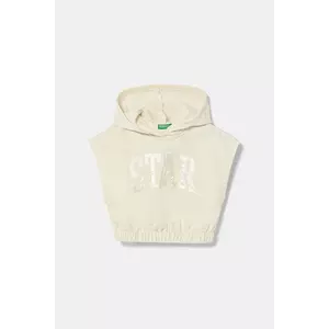 United Colors of Benetton bluză culoarea bej, cu glugă, cu imprimeu, 32N4C204H imagine