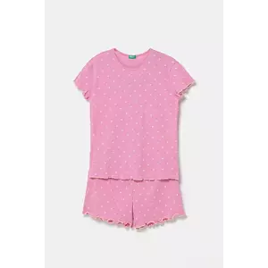 United Colors of Benetton pijamale de bumbac pentru copii culoarea roz, cu imprimeu, 33ON0P08A imagine