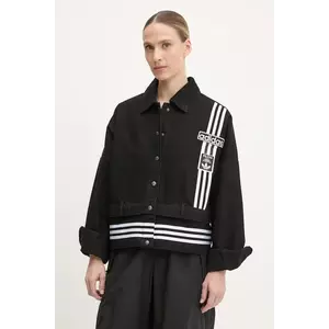adidas Originals geacă din denim DENIM TRACK TOP culoarea negru, de tranzitie, oversize, JJ3095 imagine