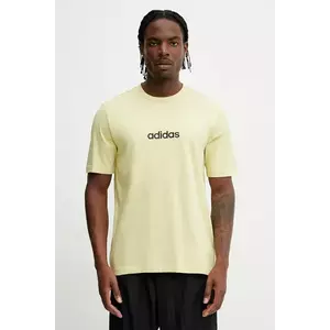 adidas tricou din bumbac Essentials Linear culoarea galben, cu imprimeu, JE9003 imagine