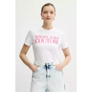 Versace Jeans Couture tricou din bumbac femei, culoarea alb, 78HAHE05 CJ00E imagine