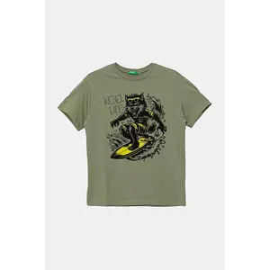 United Colors of Benetton tricou de bumbac pentru copii culoarea verde, cu imprimeu, 3JERC10PE imagine