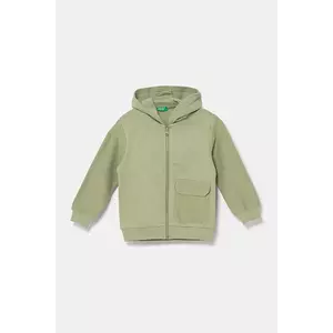 United Colors of Benetton hanorac de bumbac pentru copii culoarea verde, cu glugă, cu imprimeu, 3T31G503Q imagine