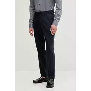 BOSS pantaloni din in bărbați, culoarea bleumarin, drept, 50540733 imagine
