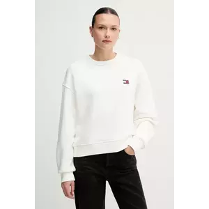 Tommy Jeans hanorac de bumbac femei, culoarea alb, neted, DW0DW19408 imagine