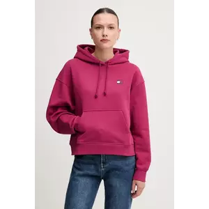Tommy Jeans hanorac de bumbac femei, culoarea roz, cu glugă, cu imprimeu, DW0DW19414 imagine