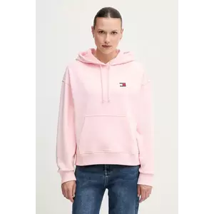Tommy Jeans hanorac de bumbac femei, culoarea roz, cu glugă, cu imprimeu, DW0DW19414 imagine