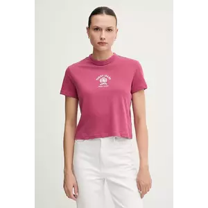 Tommy Jeans tricou din bumbac femei, culoarea roz, DW0DW20317 imagine