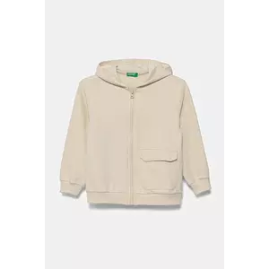 United Colors of Benetton hanorac de bumbac pentru copii culoarea bej, cu glugă, cu imprimeu, 3T31G503Q imagine
