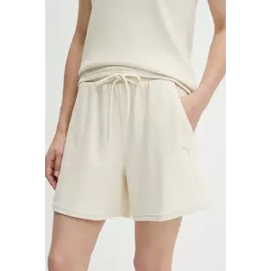 Puma pantaloni scurti femei, culoarea bej, neted, high waist, 685062 imagine