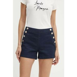 Morgan pantaloni scurti jeans SHIVAL femei, culoarea albastru marin, neted, high waist, SHIVAL imagine