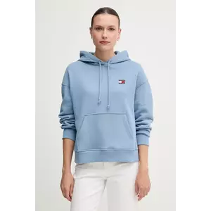 Tommy Jeans hanorac de bumbac femei, culoarea roz, cu glugă, cu imprimeu, DW0DW19414 imagine