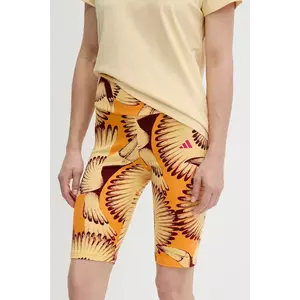 adidas pantaloni scurti x Farm Rio femei, culoarea galben, modelator, high waist, JD6287 imagine