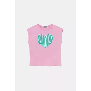 United Colors of Benetton tricou de bumbac pentru copii culoarea roz, 3JERC10PB imagine