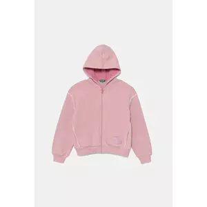 United Colors of Benetton hanorac de bumbac pentru copii culoarea roz, cu glugă, uni, 3UNIC504T imagine