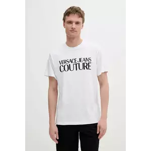 Versace Jeans Couture tricou din bumbac barbati, culoarea alb, cu imprimeu, 78GAHE05 CJ00E imagine